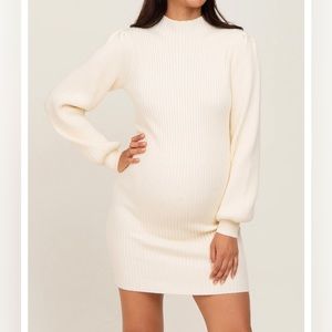 PinkBlush Ivory Mock Neck Puff Sleeve Maternity Dress